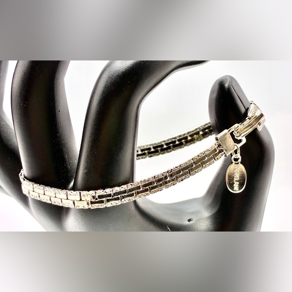 Vintage SIGNED Park Lane Silver Tone Mirrored Brick Layered Bracelet 7” Inches